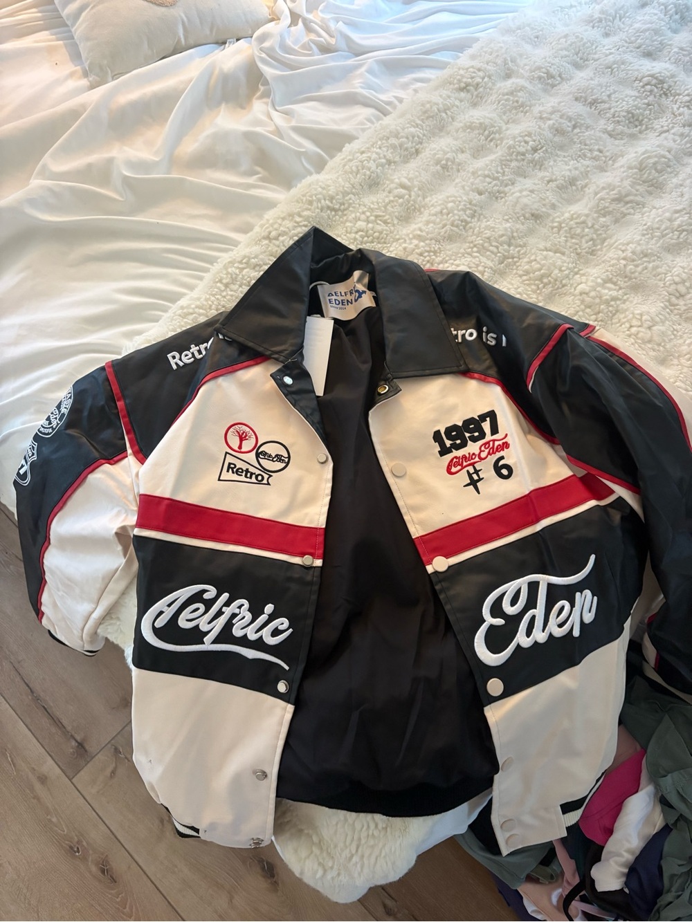 Aelfric Eden Black, White & Red Varsity Racing Jacket